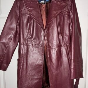 Women's Burgundy Leather Longline Jacket